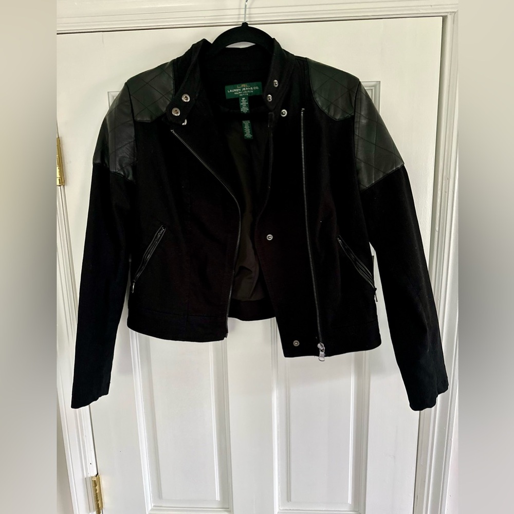 Ralph Lauren; Lauren Jeans Co. Denim and leather biker jacket